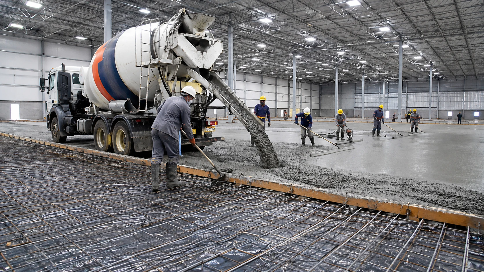 Concretagem de piso industrial com fibras de aço — Concreto CRFA